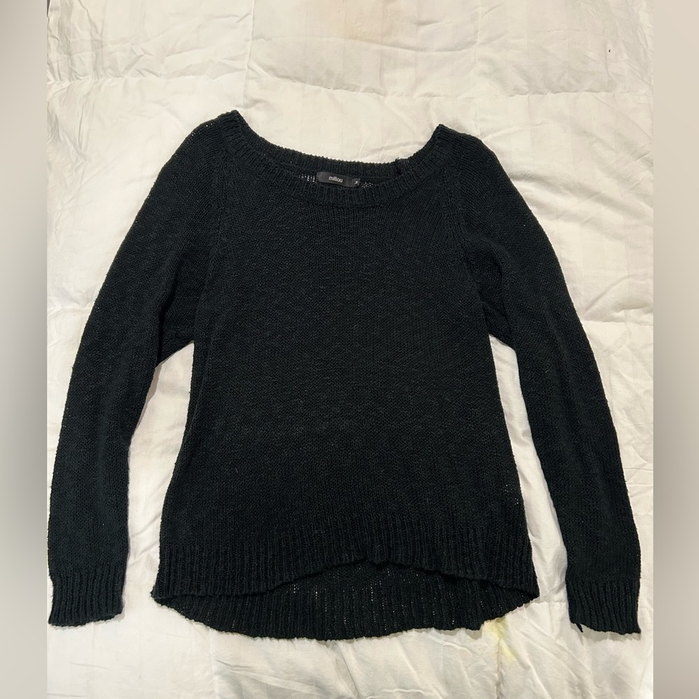 Millau LS black cotton knit top size M